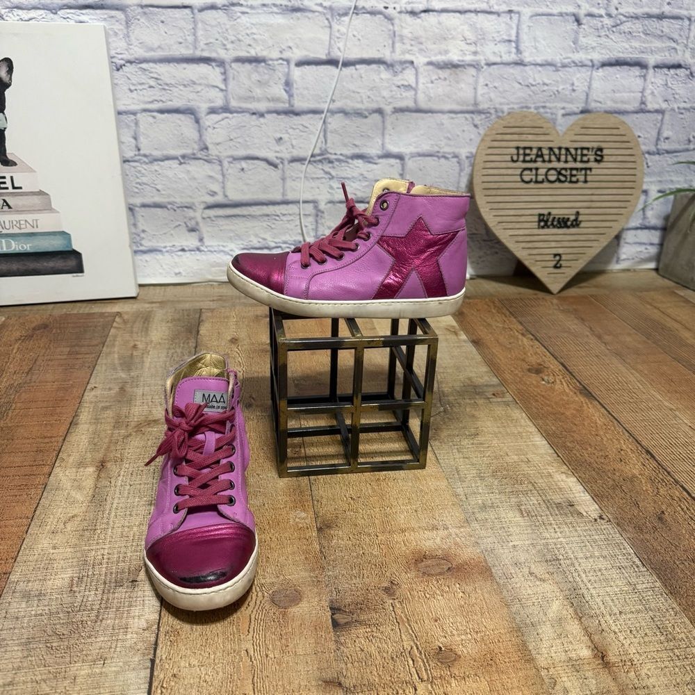 MAA' Hand Made In Spain EUR 36 Hi Top Leather Zip Lace Up Sneakers Shoes Pink